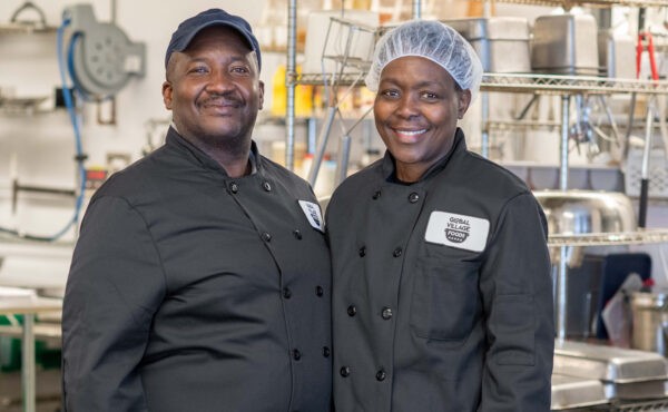 A trained chef in Kenya, Damaris Hall, right, emigrated to the United States in 1991 with her now husband and business partner, Mel. In 2016, the couple launched Global Village Foods in Quechee. Photo by Erica Houskeeper.